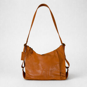 Motherhouse Leather Hobo Shoulder Bag Womens Cognac Slouchy‎ Purse Minimalist